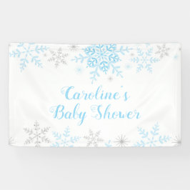 Sneeuwvlokken Baby Jongen Douche Blauw en Zilver G Spandoek