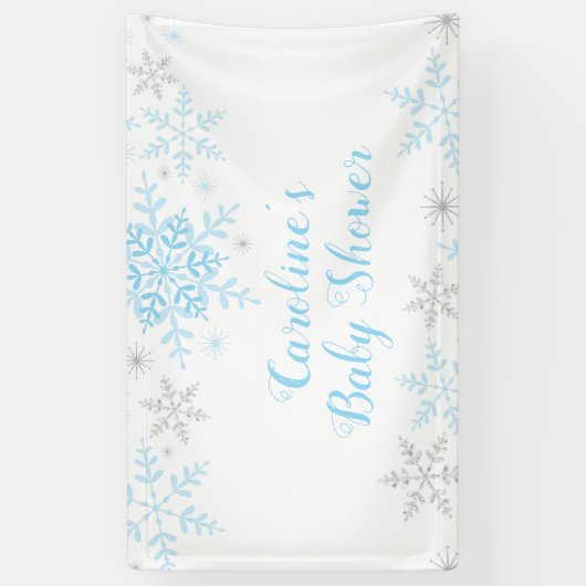 Sneeuwvlokken Baby Jongen Douche Blauw en Zilver G Spandoek (Verticaal)