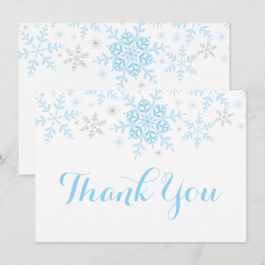 Sneeuwvlokken Baby Jongen Douche Blauw Zilver Dank Kaart (Voorkant / Achterkant)