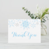 Sneeuwvlokken Baby Jongen Douche Blauw Zilver Dank Kaart (Staand voorkant)