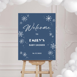 Sneeuwvlokken Baby Shower Blauwe Welkom Bord Poster