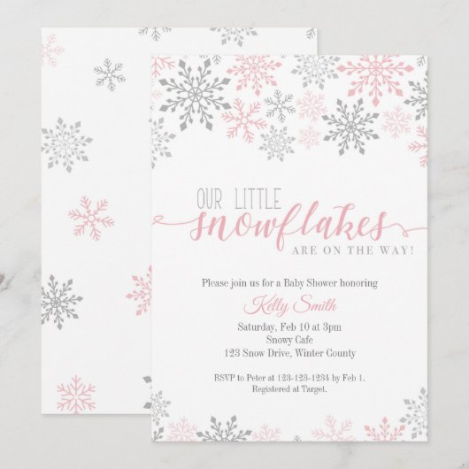 Sneeuwvlokken Baby shower, Twin Girls, Winter, Twi Kaart (Voorkant / Achterkant)