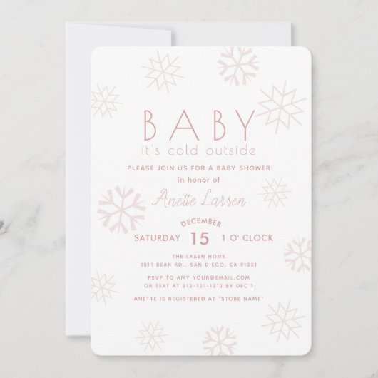 Sneeuwvlokken Baby zijn koud buiten roze Baby show Kaart (Voorkant)