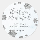 Sneeuwvlokken Bedankt Sneeuw Veel Bruidsdouche Ronde Sticker (Voorkant)