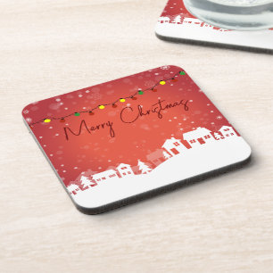 Sneeuwvlokken bedekt met kerstwoningen bier onderzetter