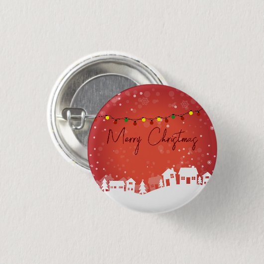 Sneeuwvlokken bedekt met kerstwoningen ronde button 3,2 cm (Voorkant /achterkant)