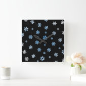 Sneeuwvlokken (blauw en wit) vierkante klok (Huis)