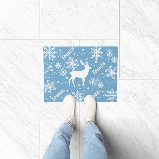 Sneeuwvlokken blauw Kerstmis Deurmat (Binnen)