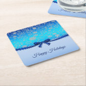 Sneeuwvlokken Blauw Lint Kerst Papier Onderzetter (Schuin)