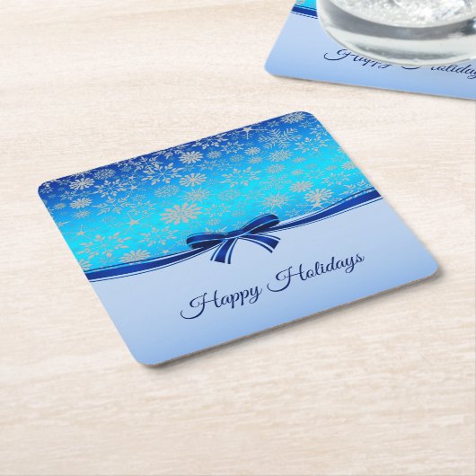 Sneeuwvlokken Blauw Lint Kerst Papier Onderzetter (Schuin)