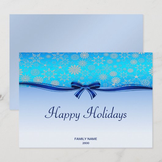 Sneeuwvlokken Blauw Lint Vakantie Kerstmis Kaart (Voorkant / Achterkant)