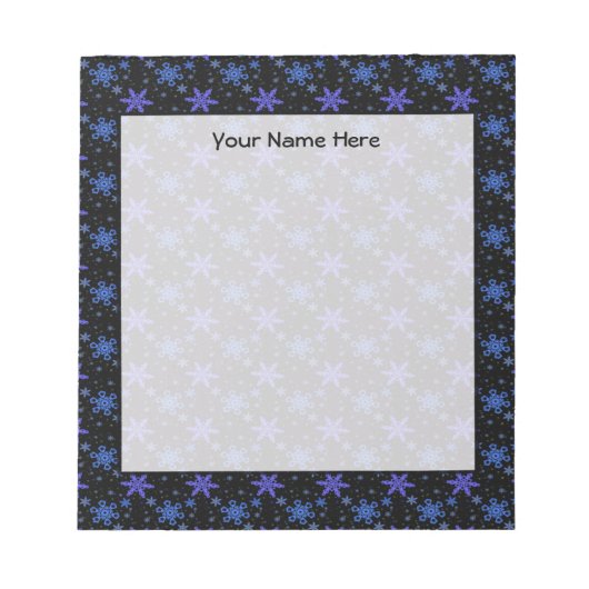 Sneeuwvlokken Blauw Paars op zwart Notitieblok (Voorkant)