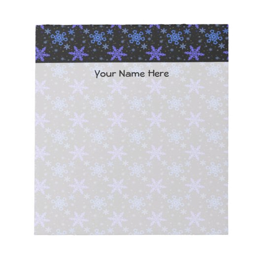 Sneeuwvlokken Blauw Paars op zwart Notitieblok (Voorkant)