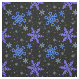 Sneeuwvlokken Blauw Paars op zwart Stof