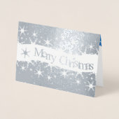 Sneeuwvlokken Blauw Vrolijk Kerstfeest - Zilverfol Folie Kaarten (Voorkant)