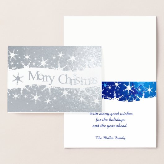 Sneeuwvlokken Blauw Vrolijk Kerstfeest - Zilverfol Folie Kaarten (Display)