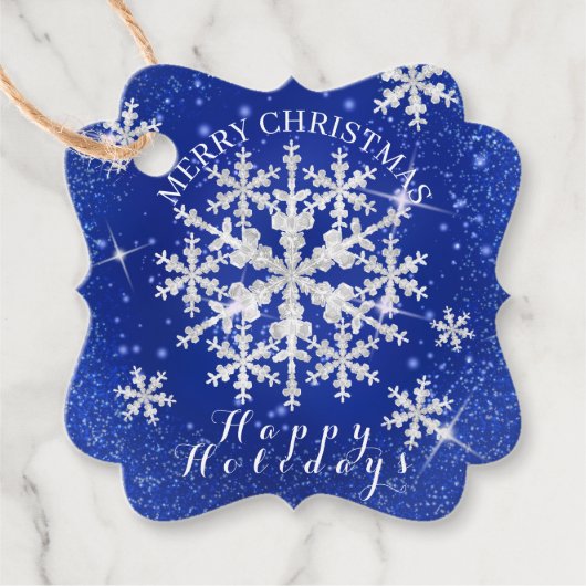 Sneeuwvlokken Blauw Wit Bedankjes Labels (Voorkant)