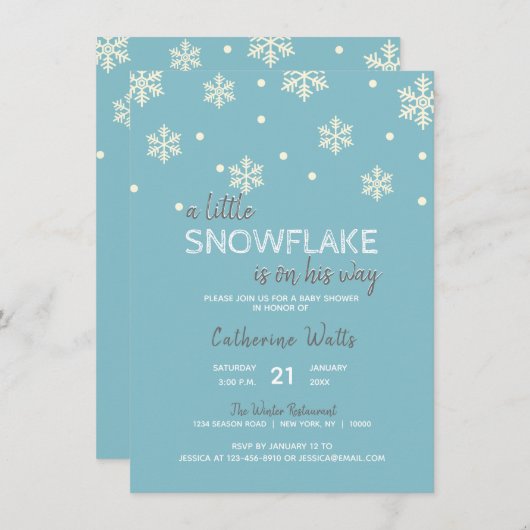 Sneeuwvlokken Blauw Zilver Grijs BABY SHOWER | JON Kaart (Voorkant / Achterkant)