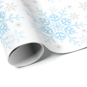 Sneeuwvlokken Blauw Zilver Winter Baby shower Cadeaupapier