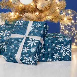 Sneeuwvlokken - Blauwe Burlap textuur Cadeaupapier