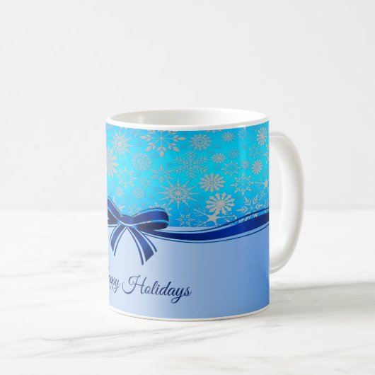 Sneeuwvlokken Blauwe Lint Kerstmug Koffiemok (Voorkant rechts)