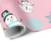 Sneeuwvlokken, Blauwgroen en roze kerst Cadeaupapier (Rol Hoek)