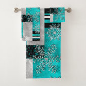 Sneeuwvlokken: Blauwgroen en zwart Abstract Bad Handdoek (Insitu)