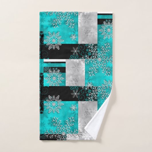 Sneeuwvlokken: Blauwgroen en zwart Abstract Bad Handdoek (Handdoek)
