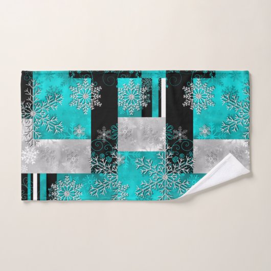 Sneeuwvlokken: Blauwgroen en zwart Abstract Bad Handdoek (Handdoek)