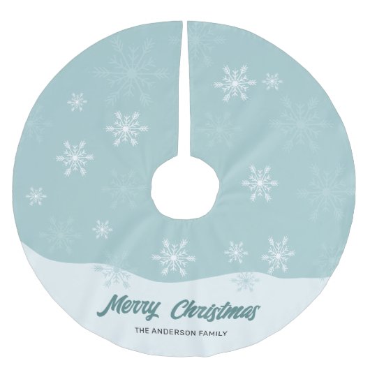 Sneeuwvlokken Blauwgroen Modern Script Kerst Kerstboom Rok (Voorkant)