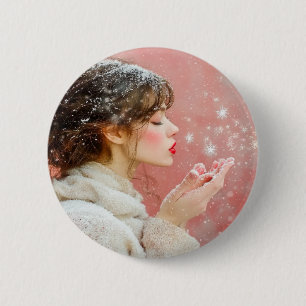Sneeuwvlokken blazen ronde button 5,7 cm