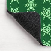 Sneeuwvlokken, bleke groene kristallen op donkergr muismat (Hoek)