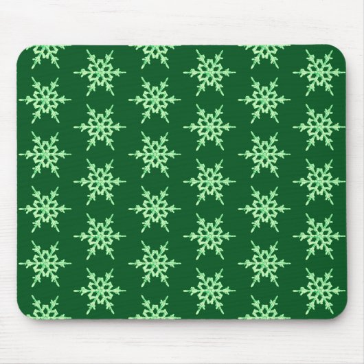 Sneeuwvlokken, bleke groene kristallen op donkergr muismat (Voorkant)