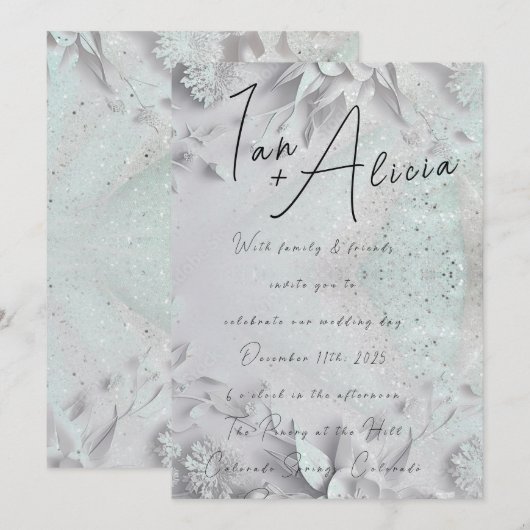 Sneeuwvlokken & bloemblaadjes Vierkante bruiloft u Kaart (Voorkant / Achterkant)