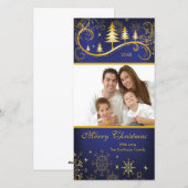 Sneeuwvlokken & Bomen Vrolijk Kerstfeest Familiefo Feestdagenkaart (Voorkant / Achterkant)