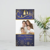 Sneeuwvlokken & Bomen Vrolijk Kerstfeest Familiefo Feestdagenkaart (Staand voorkant)