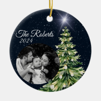 Sneeuwvlokken & Bomen Winter Charm Elegant Marine Keramisch Ornament