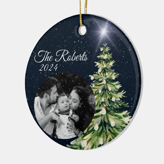 Sneeuwvlokken & Bomen Winter Charm Elegant Marine  Keramisch Ornament (Links)