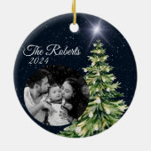 Sneeuwvlokken & Bomen Winter Charm Elegant Marine  Keramisch Ornament (Achterkant)