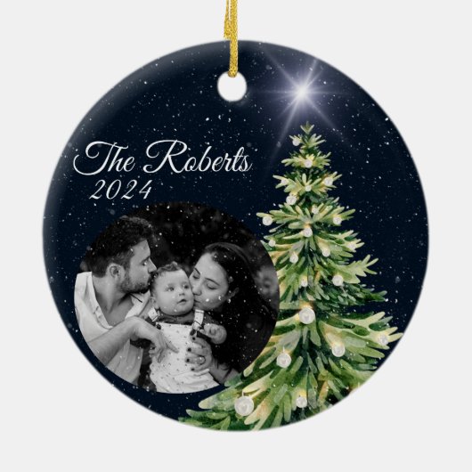 Sneeuwvlokken & Bomen Winter Charm Elegant Marine Keramisch Ornament (Achterkant)