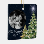 Sneeuwvlokken & Bomen Winter Charm Elegant Marine  Keramisch Ornament (Rechts)