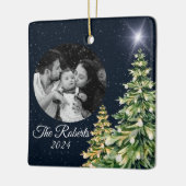 Sneeuwvlokken & Bomen Winter Charm Elegant Marine  Keramisch Ornament (Links)