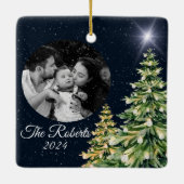 Sneeuwvlokken & Bomen Winter Charm Elegant Marine  Keramisch Ornament (Achterkant)