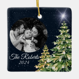 Sneeuwvlokken & Bomen Winter Charm Elegant Marine Keramisch Ornament