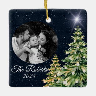 Sneeuwvlokken & Bomen Winter Charm Elegant Marine  Keramisch Ornament