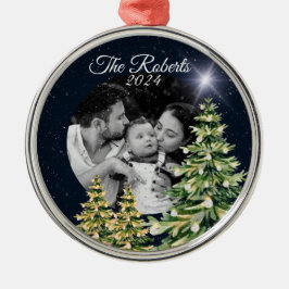 Sneeuwvlokken & Bomen Winter Charm Elegant Marine Metalen Ornament