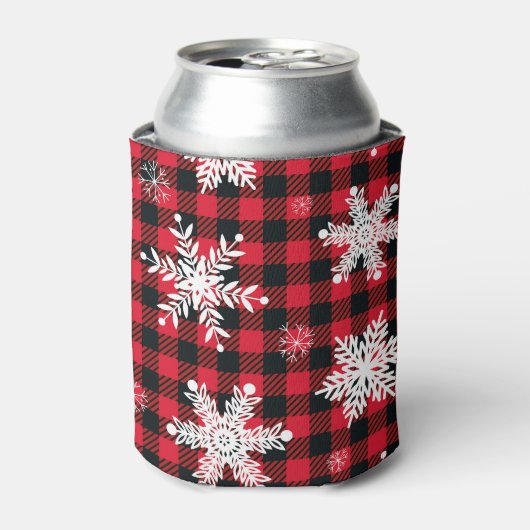 Sneeuwvlokken & Buffel Plaid: Winter Charme Blikjeskoeler (Blikje Voorkant)