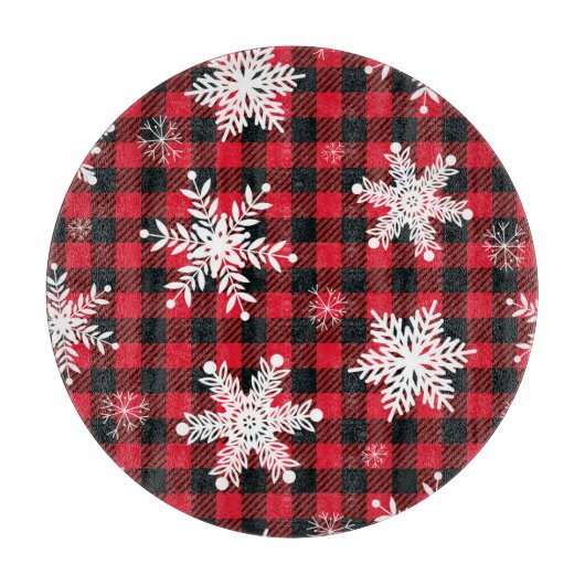 Sneeuwvlokken & Buffel Plaid: Winter Charme Snijplank (Voorkant)