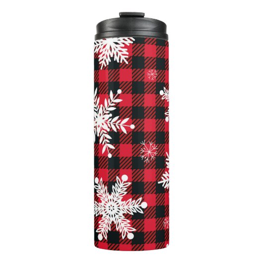 Sneeuwvlokken & Buffel Plaid: Winter Charme Thermosbeker (Voorkant)