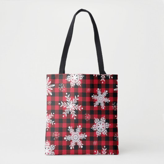 Sneeuwvlokken & Buffel Plaid: Winter Charme Tote Bag (Voorkant)